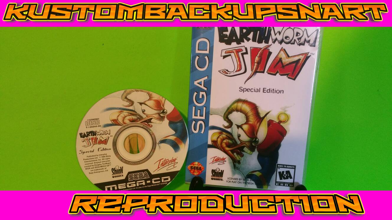 Earthworm Jim - Special Edition Custom Reproduction Case and Art Disc for Sega CD