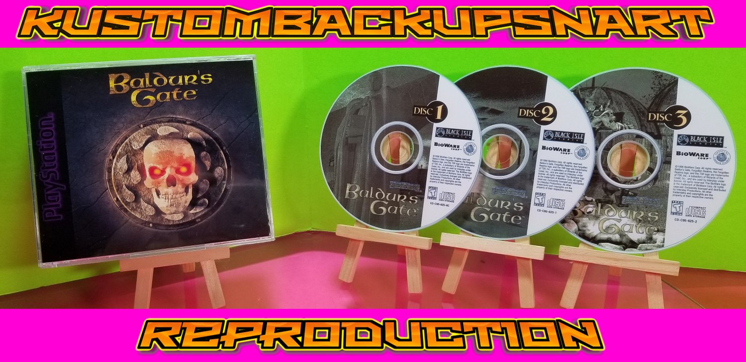 Baldurs Gate Custom Reproduction Case and Art Disc for PS1