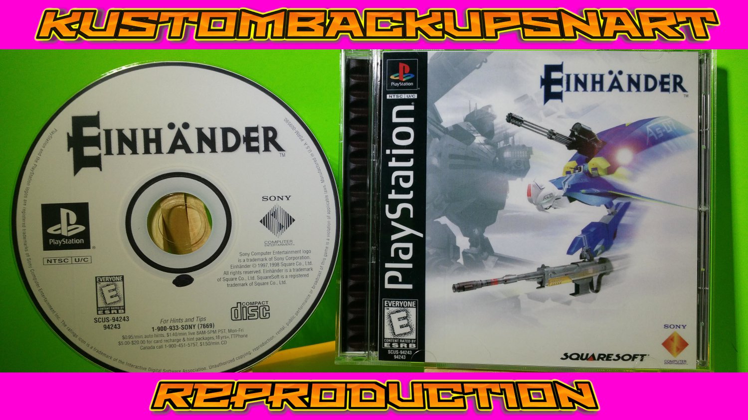 Einhander Custom Reproduction Case and Art Disc for PS1