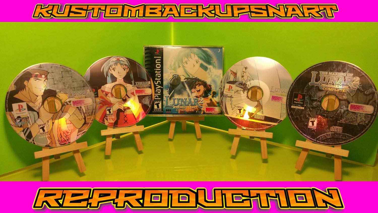 Lunar Eternal Blue complete  Custom Reproduction Case and Art Disc for PS1