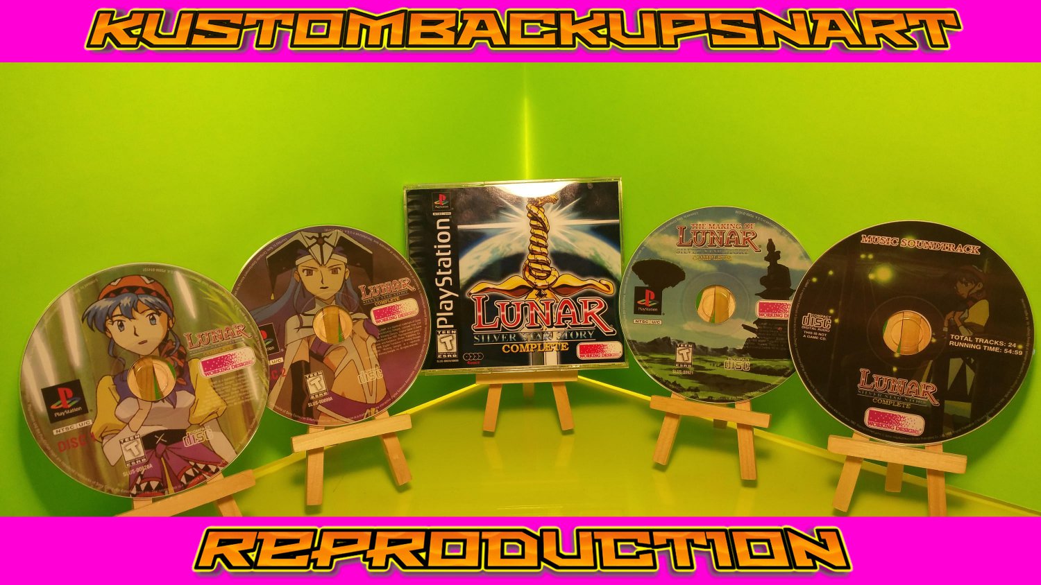 Lunar Silver Star Custom Reproduction Case and Art Disc for PS1
