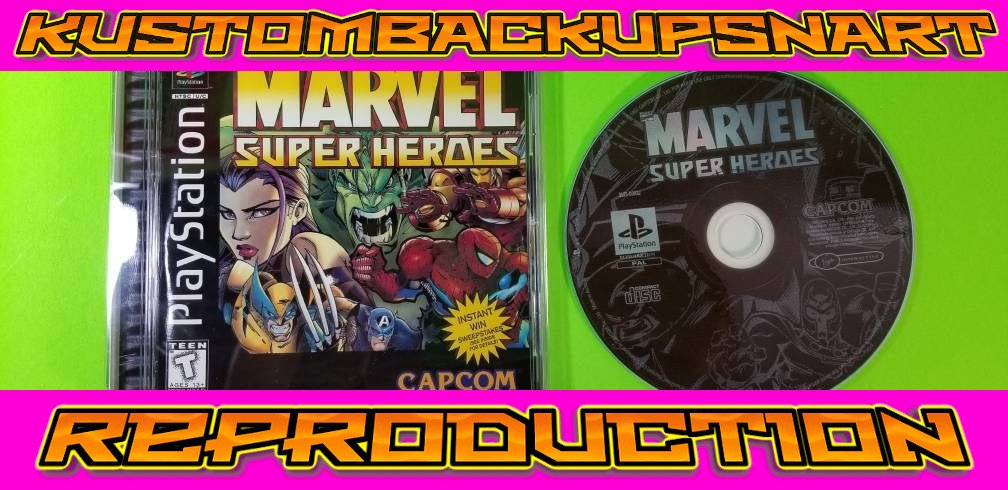 Marvel Super Heroes  Custom Reproduction Case and Art Disc for PS1