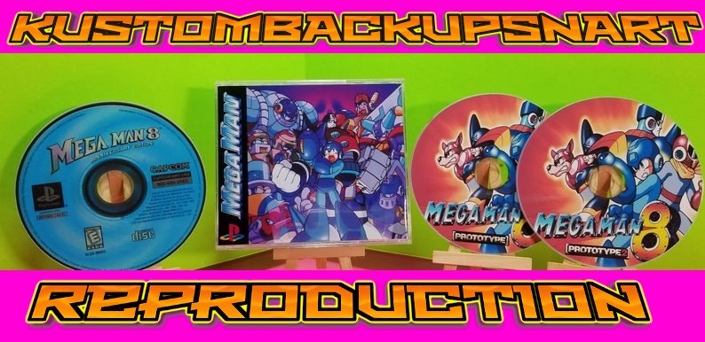 Megaman 8 and Prototypes  Custom Reproduction Case and Art Disc for PS1