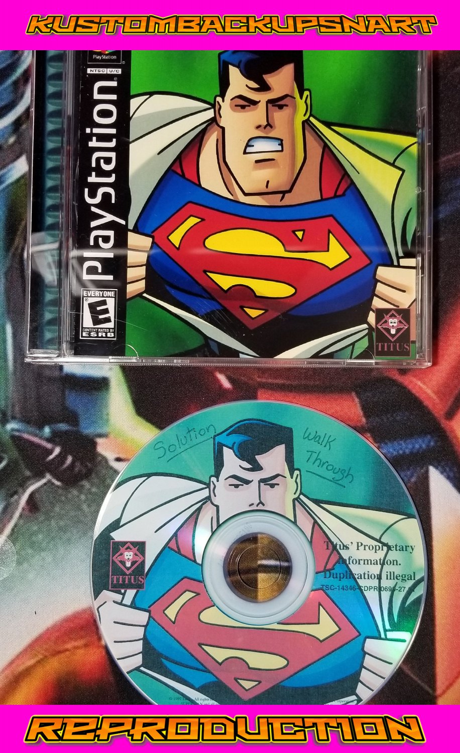 Superman USA Beta  Custom Reproduction Case and Art Disc for PS1