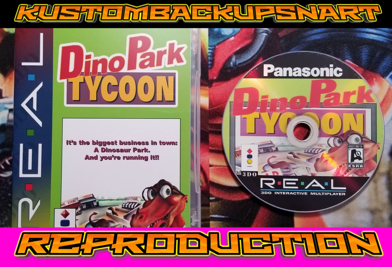 Dino park Tycoon Custom Reproduction Case and Art Disc for 3DO