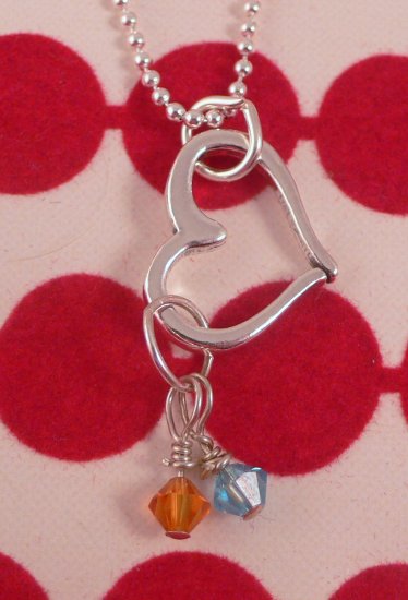 OPEN HEART Sterling Silver Pendant Necklace Swarovski Crystal Birthstone Charms N110