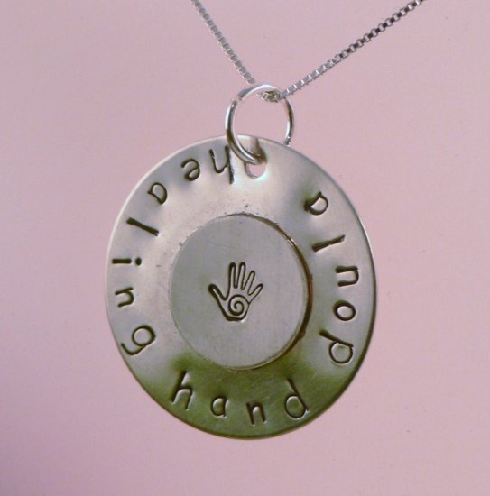 Doula Gift Healing Hand Stamped Sterling Silver Circle Pendant Necklace N127