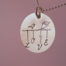 Love Bird Custom Hand Stamped Personalized Sterling Silver Circle Pendant Necklace N069