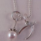 Lucky Wish Wishbone Pearl Charm Sterling Silver Necklace N059