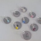5/8" 16 mm Charm Pendant Birthstone Hand Stamped Sterling Silver Personalized P004