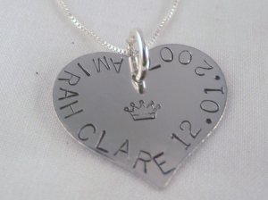 Heart Necklace Sterling Silver Custom Personalized Hand Stamped N052