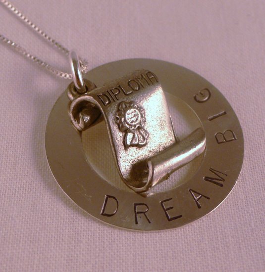 Graduation Gift Necklace Sterling Silver Custom Personalized Hand Stamped N046