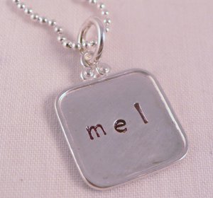 Square Necklace Sterling Silver Custom Personalized Hand Stamped N044