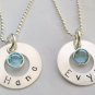 Custom Personalized Sterling Silver Hand Stamped Circle Birthstone Necklace N030