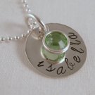 Custom Personalized Sterling Silver Hand Stamped Circle Birthstone Pendant P001