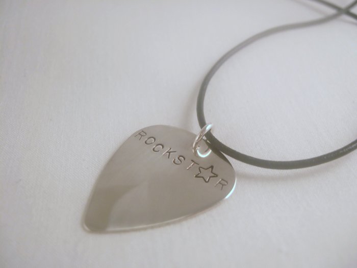 Guitar Pick Pic Necklace Silver Custom Personalized N026