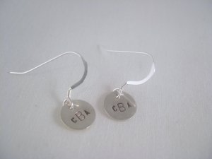 Monogram Name Earrings Sterling Silver Dangle Circle Hand Stamped E001
