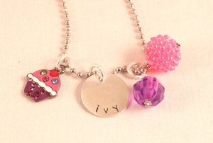 Cupcake Charm Necklace Custom Personalized Silver N172