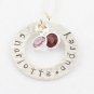 Hammered Hand Stamped Personalized Sterling Silver Circle Washer Pendant Necklace Birthstones N063