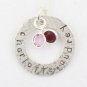 Hammered Hand Stamped Personalized Sterling Silver Circle Washer Pendant Necklace Birthstones N063