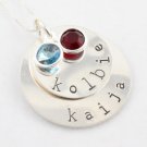 Custom Handstamped Personalized Mom Family Sterling Silver Circle Pendant Necklace N145