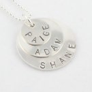 Custom Handstamped Personalized Mom Family Sterling Silver Circle Pendant Necklace N146