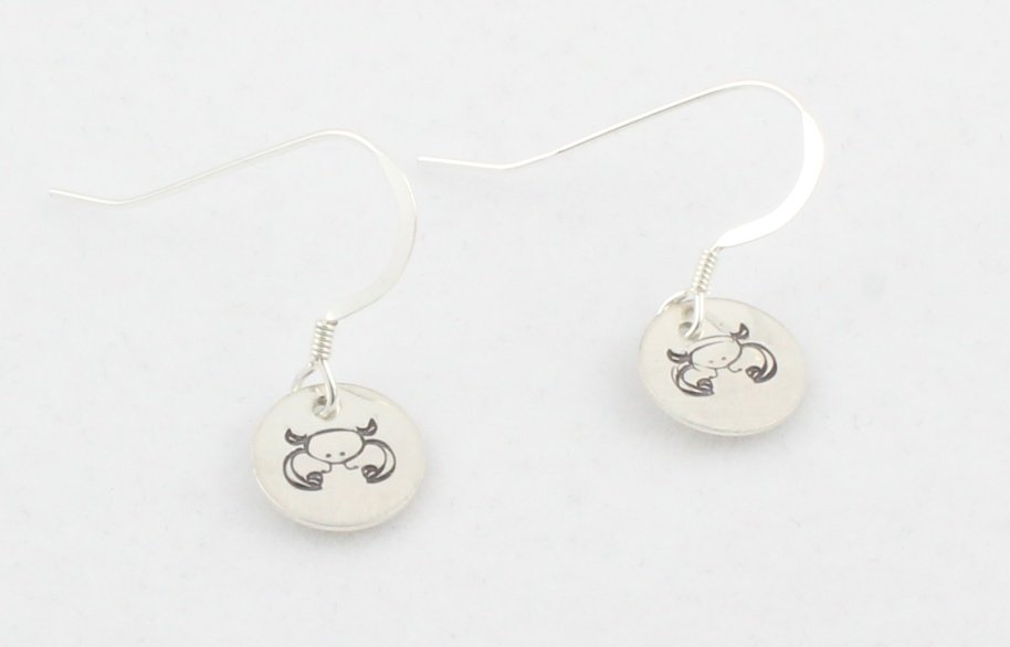 Horoscope Zodiac Earrings Sterling Silver Dangle Circle Hand Stamped E011