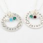 Family Circle Birthstone Necklace Custom Hand Stamped Personalized Sterling Silver N088