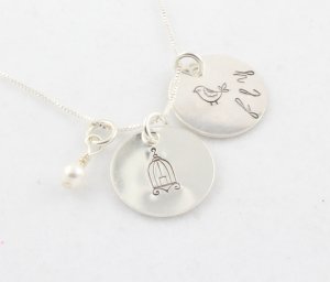 Fly Bird Cage Necklace Sterling Silver Custom Personalized  N003