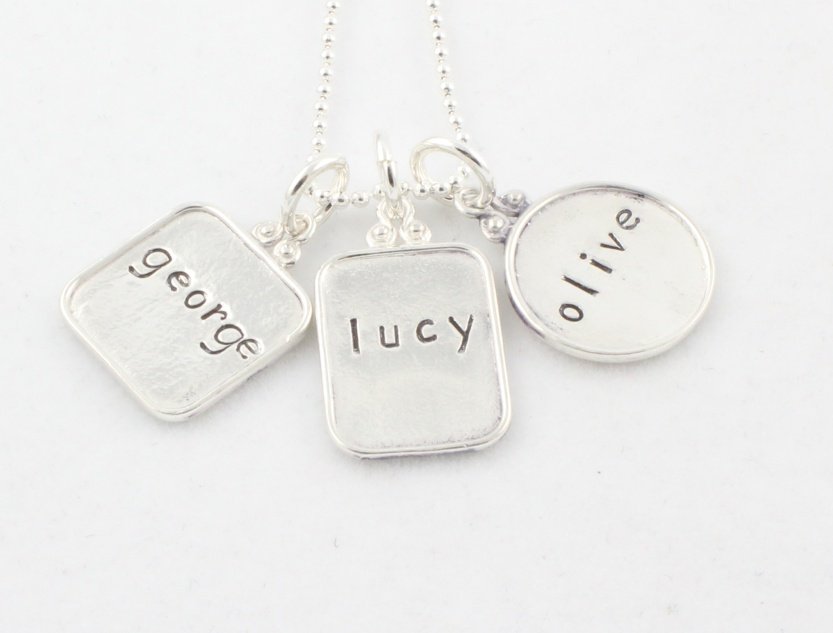 Rectangle Circle Square Family Necklace Sterling Silver Custom Personalized Hand Stamped N042