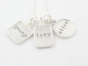 Rectangle Circle Square Family Necklace Sterling Silver Custom Personalized Hand Stamped N042