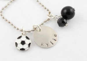 Soccer Charm Necklace Custom Personalized Silver N151