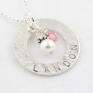 Custom Hand Stamped Personalized Sterling Silver Hammered Circle Pendant Necklace N081