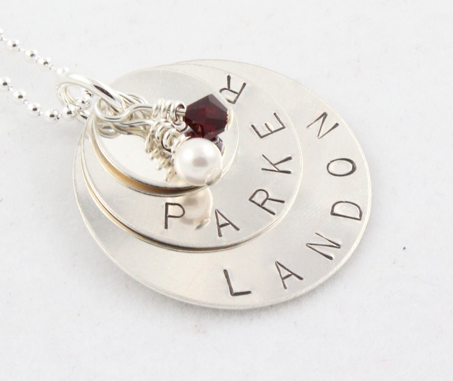 Custom Handstamped Personalized Mom Family Sterling Silver Circle Pendant Necklace N144