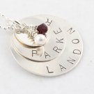 Custom Handstamped Personalized Mom Family Sterling Silver Circle Pendant Necklace N144