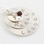 Custom Handstamped Personalized Mom Family Sterling Silver Circle Pendant Necklace N144