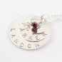 Custom Handstamped Personalized Mom Family Sterling Silver Circle Pendant Necklace N144