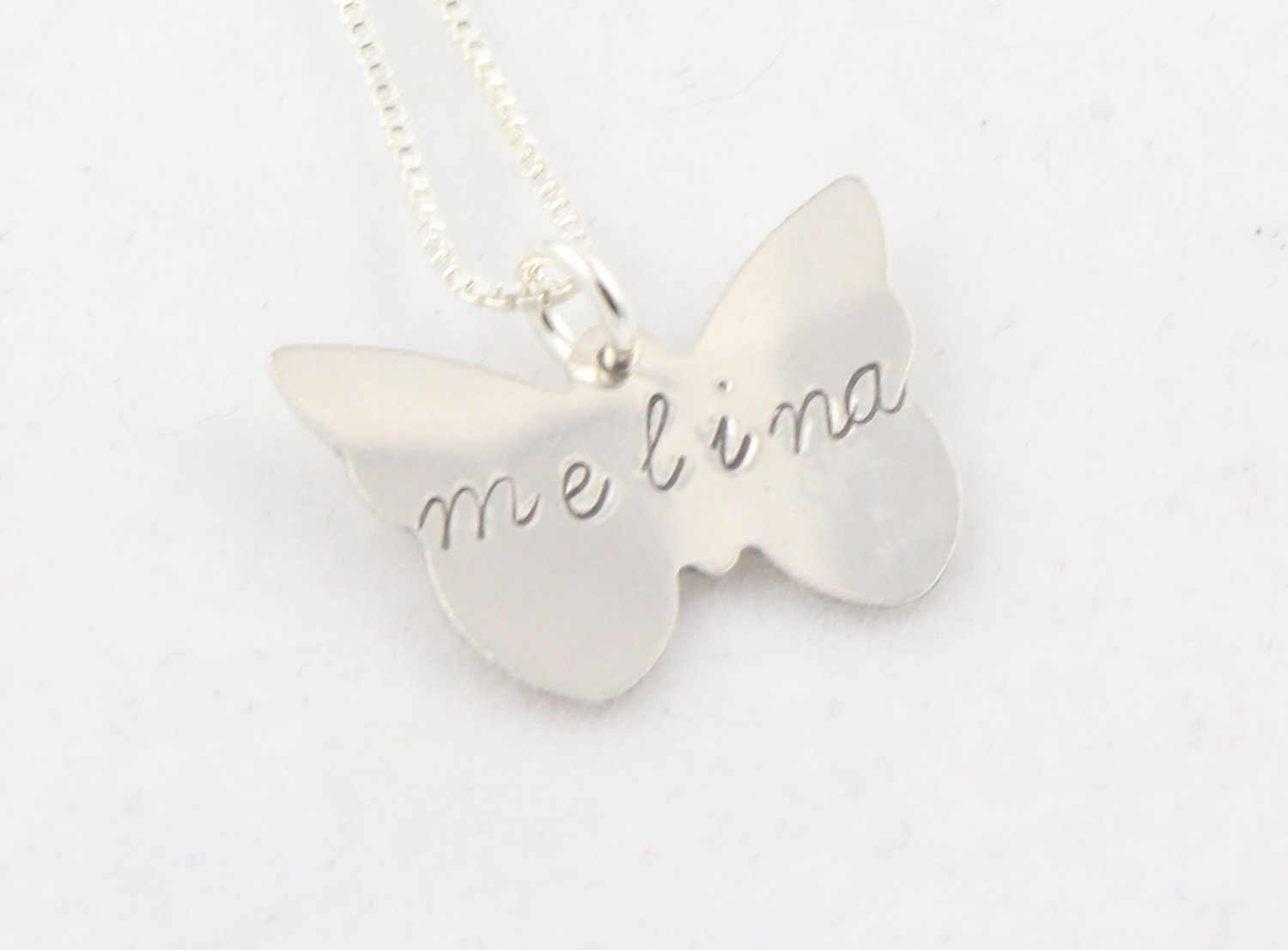 Butterfly Necklace Sterling Silver Custom Personalized Hand Stamped N041