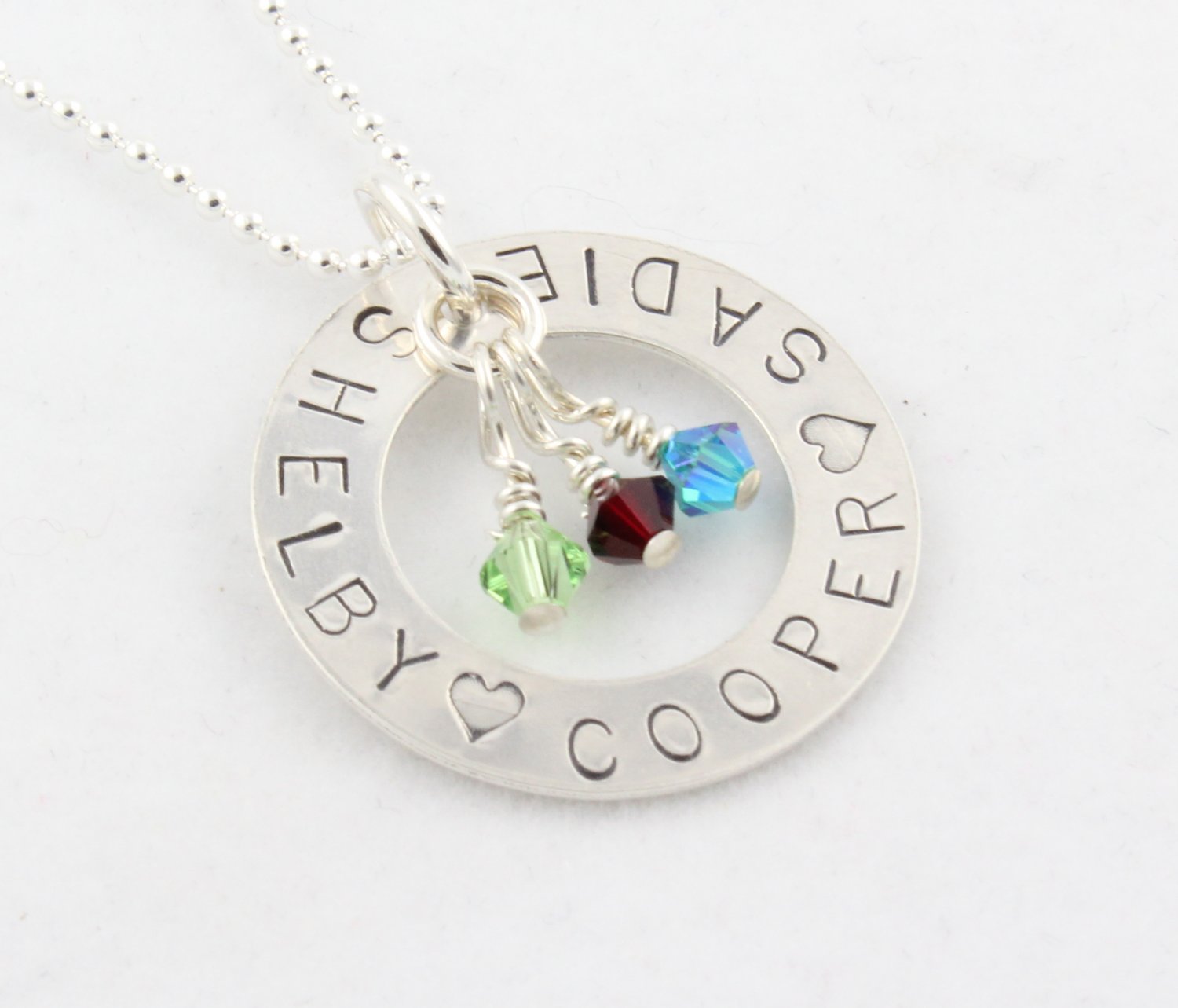 Circle Birthstone Necklace Sterling Silver Custom Personalized Hand Stamped N051