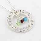 Circle Birthstone Necklace Sterling Silver Custom Personalized Hand Stamped N051