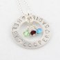 Circle Birthstone Necklace Sterling Silver Custom Personalized Hand Stamped N051