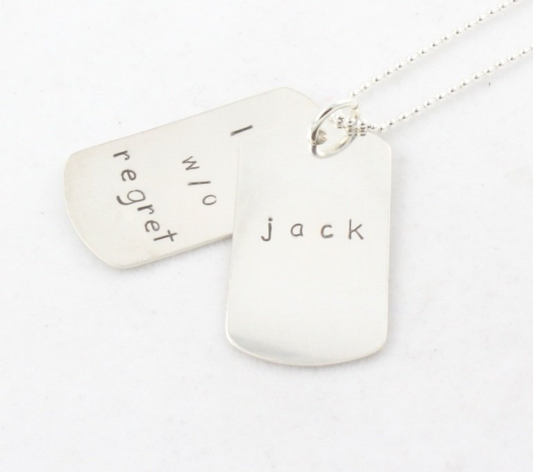 Dad Father's Day Dog Tags Necklace Sterling Silver Custom Personalized Hand Stamped N047