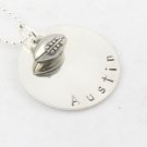 FOOTBALL Necklace BASEBALL SOCCER BASKETBALL MUSIC SPORTS Custom Handstamped Sterling Circle N130