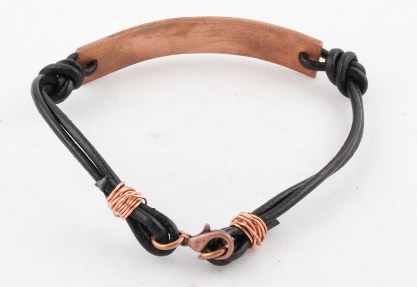 Leather Copper Bracelet Personalized Men Custom Hand Stamped