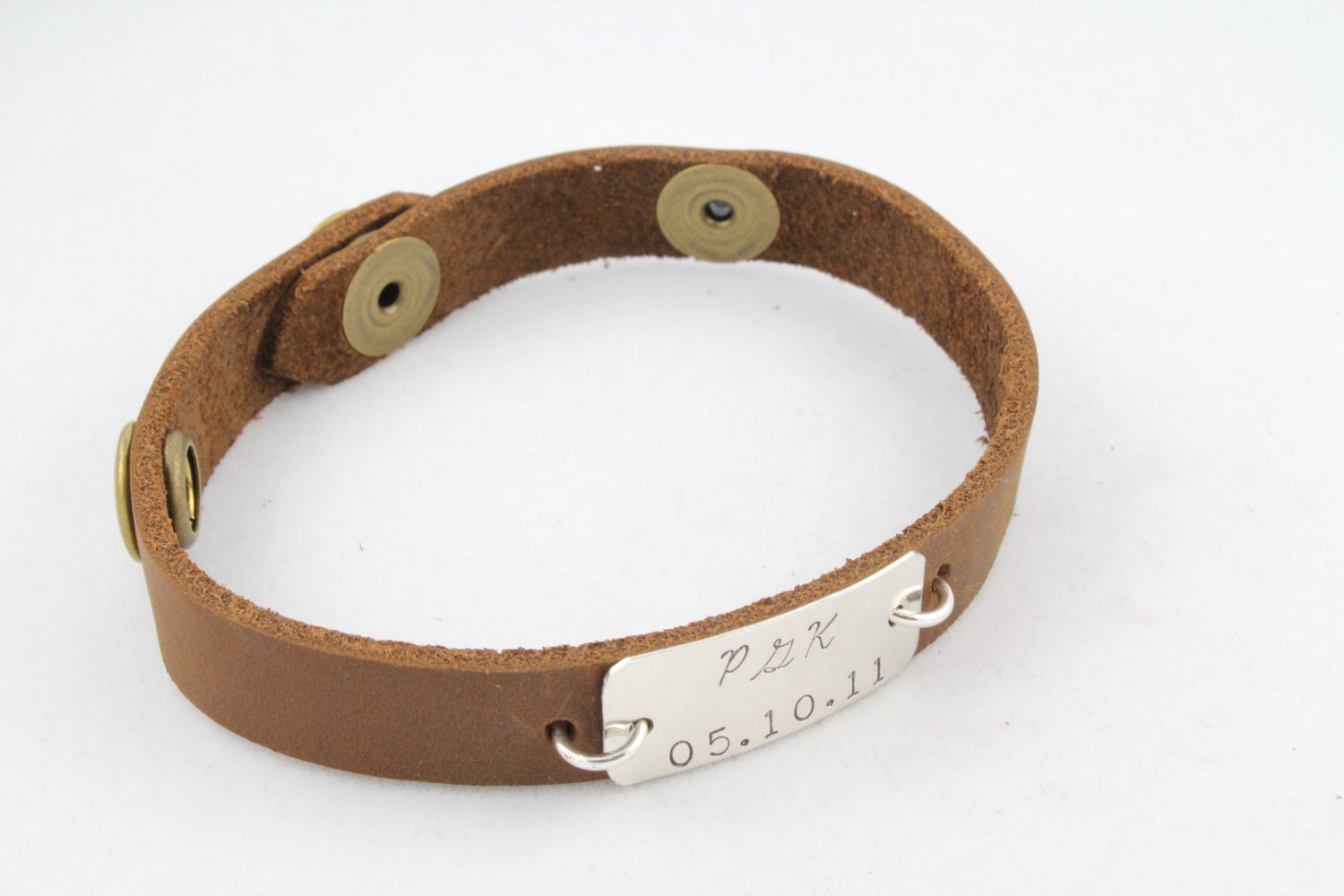 Unisex Leather Bracelet Personalized Custom Hand Stamped B004