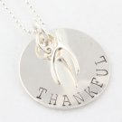 THANKFUL WISH WISHBONE Hand Stamped Sterling Silver Necklace N091
