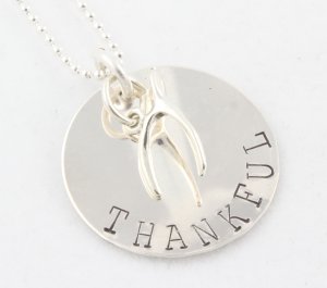 THANKFUL WISH WISHBONE Hand Stamped Sterling Silver Necklace N091