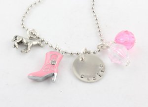 Western Boot Cowgirl Necklace Custom Personalized Silver N150