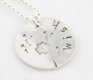 Wish Dandelion Hand Stamped Sterling Silver Necklace N089