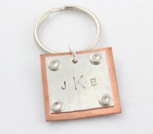 Copper Sterling Silver Keychain Key Ring Hand Stamped